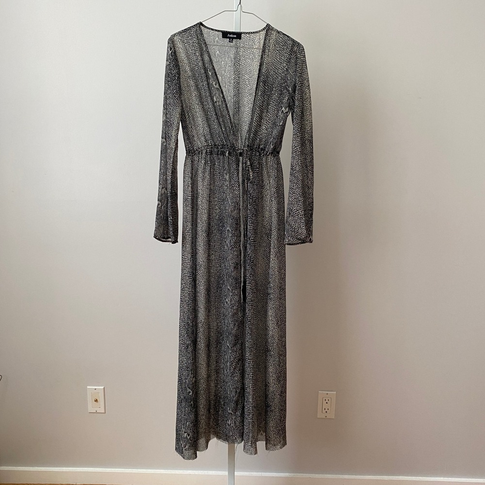 Aakaa Duster Kimono Whimsigoth Boho S Gray Snakeskin Sheer Mesh Coverup